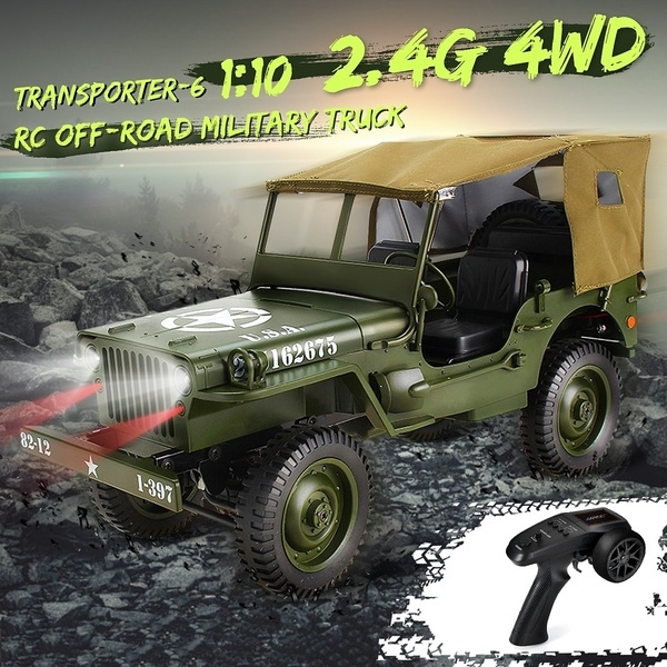 RC Car 1:10 2.4G Remote Control 4WD Off-Road Military Truck  RC Truck Toy LED 