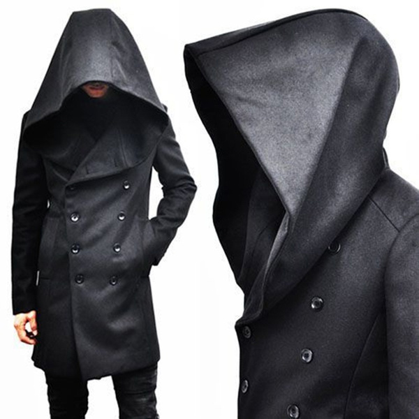 hooded double breasted trench coat