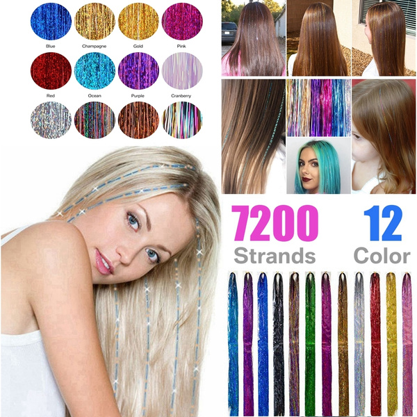 48 12 Colors 2400 Strands Hair Tinsel Extensions Sparkling Shiny