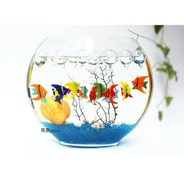 Aquarium Floating Blown Glass Bubble Angel Fish With Clear Floater Blue Clear 2”