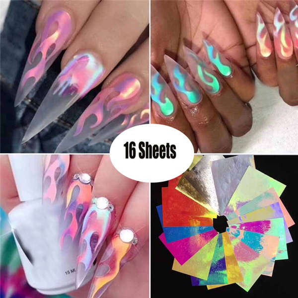 Nail Vinyls Stencil Strip Tape Nail Foil Lase Nail Sticker Holographic Diy Nail Art Nail Decoration Fire Flame Wish