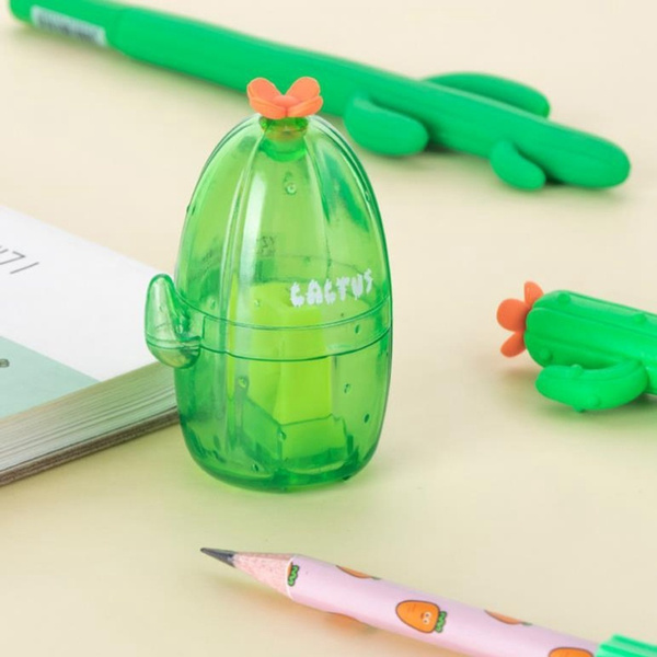 Decoration Studen'ts Gifts Plastic Cute Fresh Green Cactus Kids Pencil Sharpener 