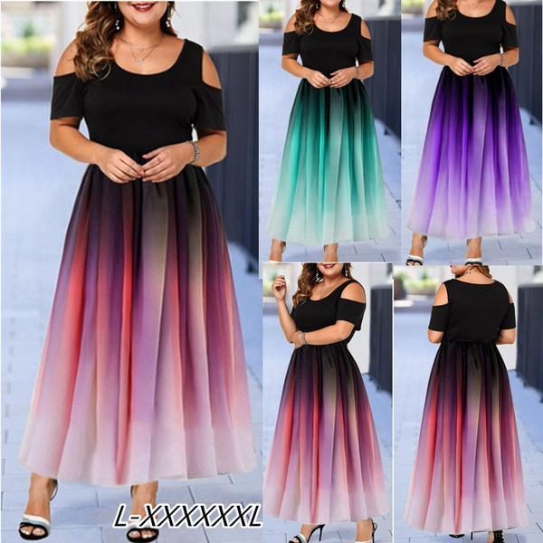 Mid Calf Purple Ombre Cocktail Dress