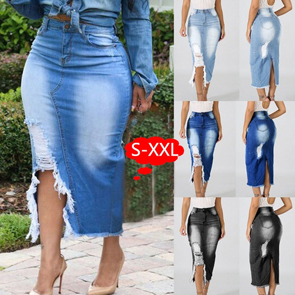 Tight denim 2025 skirt with buttons