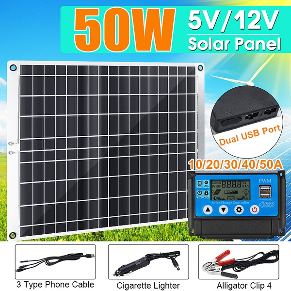 50W 5V/12V Dual USB Port Solar Panel Kit Monocrystalline High ...