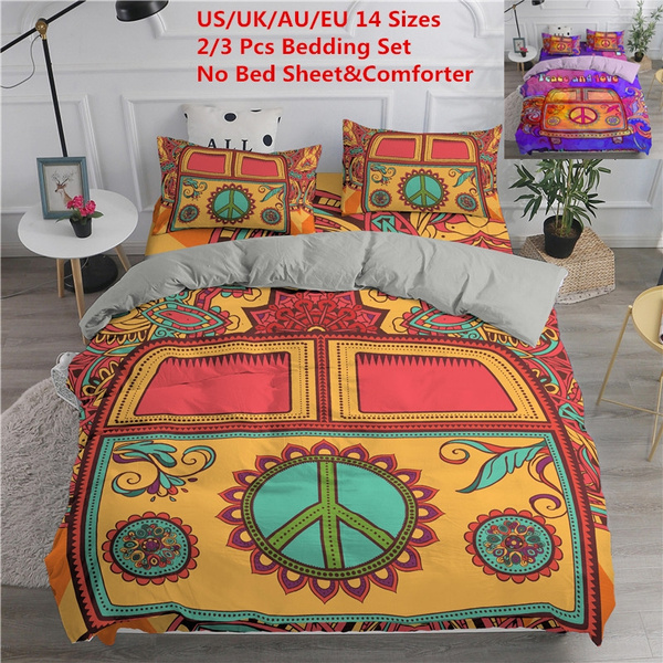 3d Bedding Set Peace Hippie Print Duvet, King Size Bed Sheet Dimensions Uk