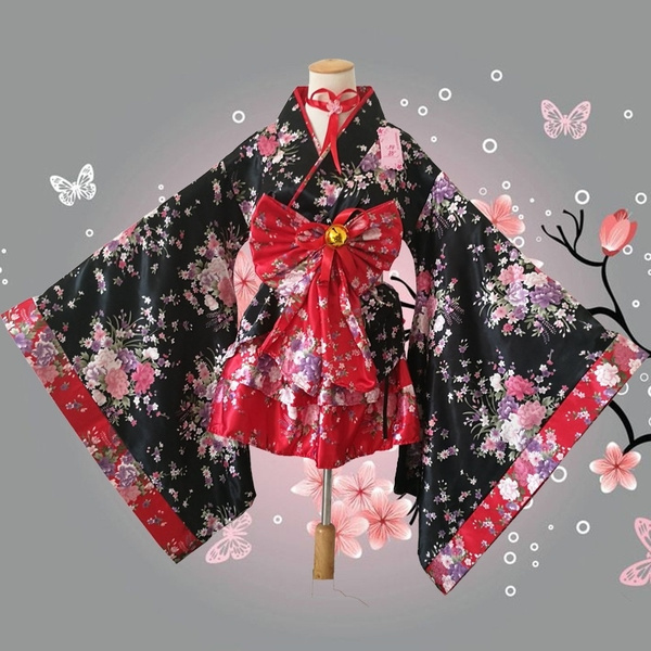 Japanese Kimono Anime Cosplay Dresses Lolita Costume Red Woman