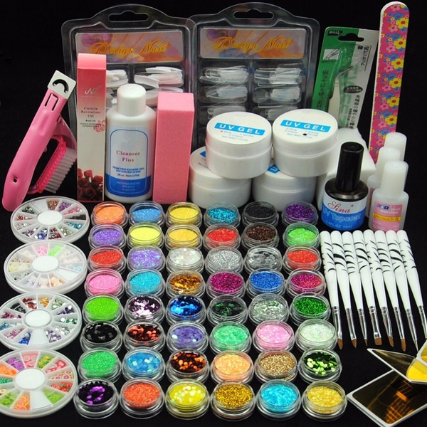 Uv Acrylic Gel Powder Kit Liquid Glitter Nail Kit False Nails Nail Files Brushes Uv Gel Primer Gel Nail Tools Kit Wish