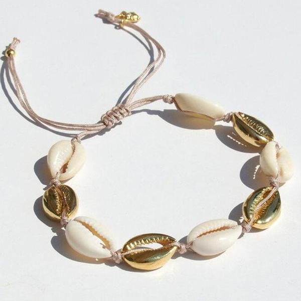 Gold Seashell Bracelet Adjustable Spring Closure for Women