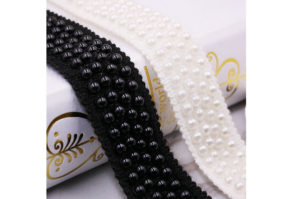 SANGHAI Embroidery Ribbon 1 Yard Butterfly Embroidered Lace Trim Ribbon Pearl Beaded DIY Sewing Applique White E