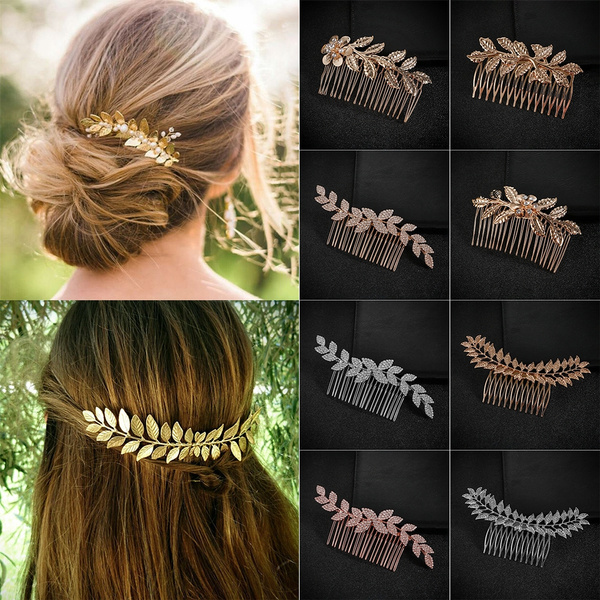 Gold Silver Bridal Hair Comb Metal Leaf Wedding Accessories Women Headpiece 