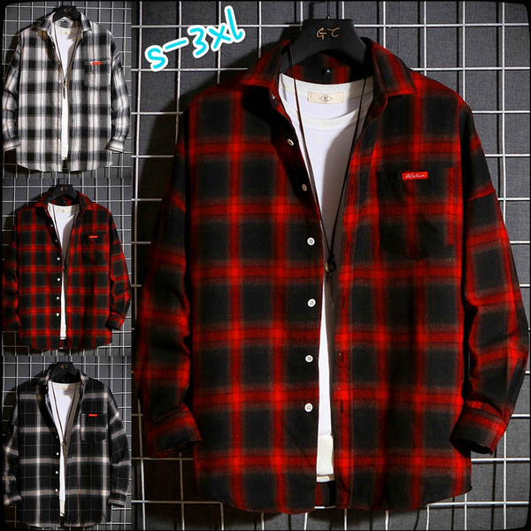 Plaid Shirt New Autumn and Winter Flannel Red Checkered Shirt Men's Casual  Shirt Long-sleeved Cotton Check Shirt S-3XL
