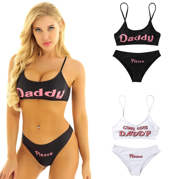 Sexy Bathing Suits for Women Padded Push-up Bra Bikini Set Yes Daddy Print  Panties 2 Piece Swimsuits, White, L price in UAE,  UAE