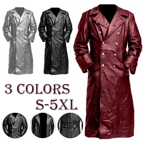 New steampunk men's gothic trench coat leather hot sale jacket