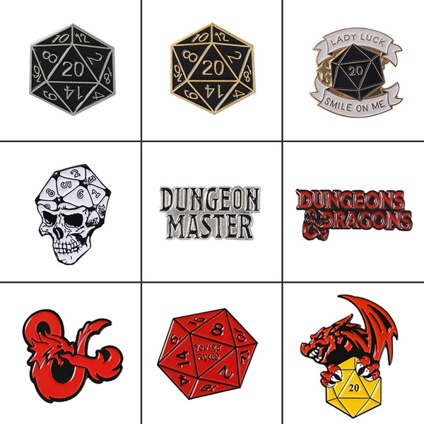QISKAII Nouveau D20 Pin Twenty-Sided Die RPG D & D Dungeons and Dragons Fans Badge D20 Cadeaux de Jeu de Table Pin émail Doux Broches Pin 