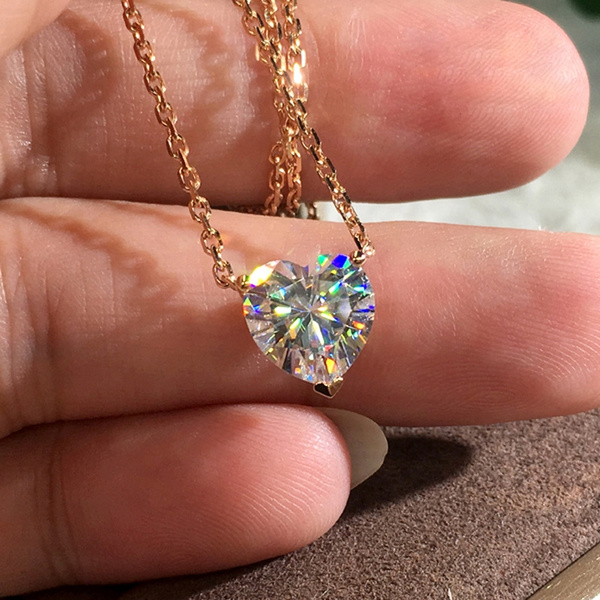Silver 925 Original Brilliant Cut Diamond Test Past 3 Carat 9mm D Color  Moissanite Gemstone Heart Pendant Necklace for Women - AliExpress