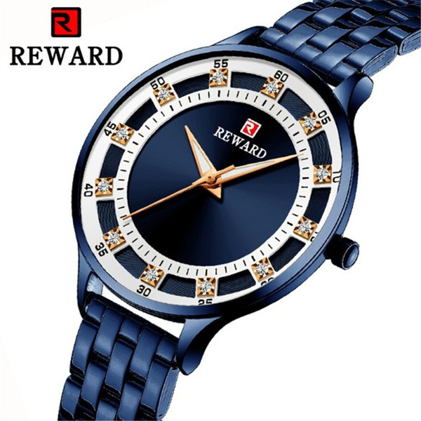 REWARD 1pc Men Blue Stainless Steel Strap Business Date Water Resistant  Round Dial Quartz Watch, For Daily Life | SHEIN