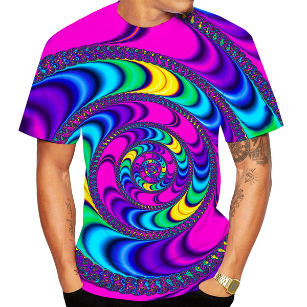 Newest 3d Printing T Shirt Men Fashion Rainbow Vertigo Hypnotic Vortex