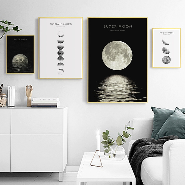 Black White Moon Canvas Painting Modern Wall Art Home Decor Posters &  Prints Art