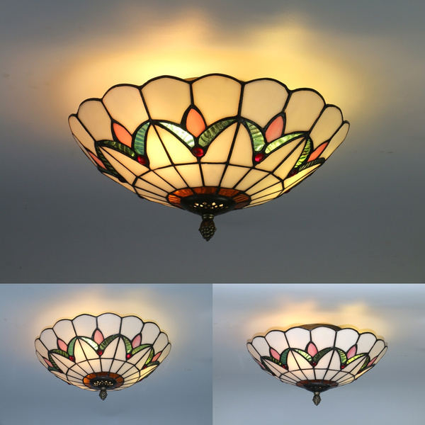 Mission Flush Mount Light, Stained Glass Ceiling Light Fixtures