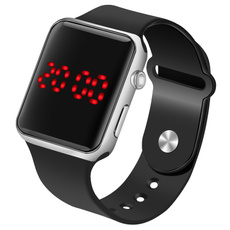 Fashion New Square Mirror Face Silicone Band Digital Watch Red LED Watches Metal Frame WristWatch Sport Clock Hours