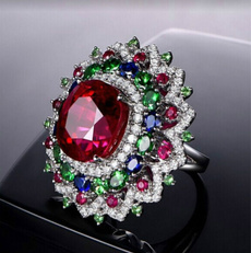 Flowers, ruby, Jewelry, 925 silver rings