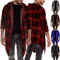 2019 Men's Long Cardigan Jacket Casual Plaid Robe Hooded 2019 Men's Long Cardigan Jacket Casual Plaid Robe Hooded