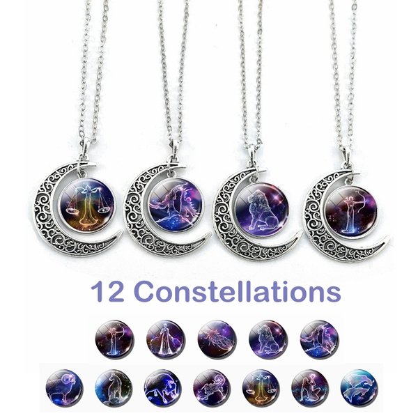 12 Zodiac Signs Half Moon Necklace 
