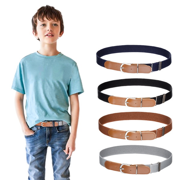 Kids Boys Girls Elastic Belt - Stretch Adjustable Belt for Boys and Girls  with Leather Loop Belt