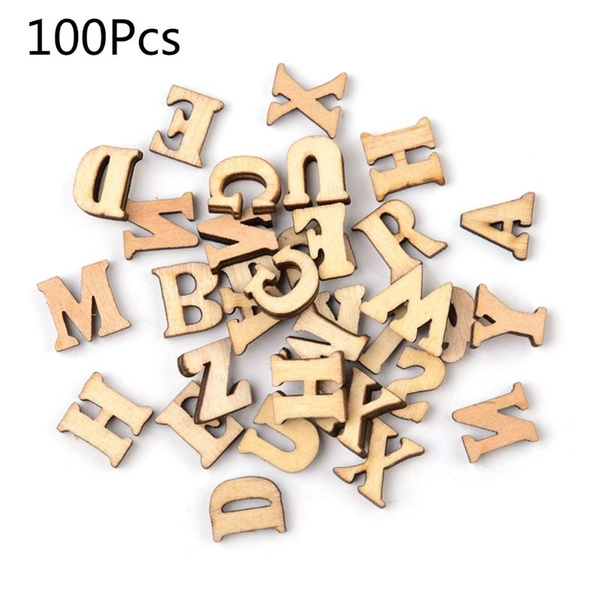 100pcs Unfinished Wooden Capital Letters Alphabet DIY Wood Cutout Discs
