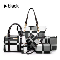 6pcs Women Classic Checked Purses and Handbags Largecapacity Tote Bags Clutch Wallets Top Handle Bags