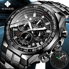 WWOOR Mens Watches Top Brand Luxury Big Dial Sport Military Quartz Watch Men Black Stainless Steel Wrist Watches Reloj Hombre