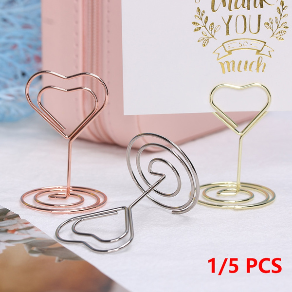 Rose Gold Heart Shape Place Card Photos Clips Clamps Stand Table Numbers Holder