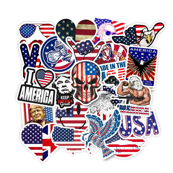 50 PCS America Flags Stickers Toys for Children USA Map Travel