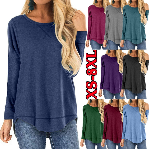 XS-8XL Plus Size Fashion Tops Autumn and Winter Clothes Women's Casual Long  Sleeve Shirts Solid Color O-neck Blouses Ladies Loose Pullover Sweatshirts  Cotton T-…