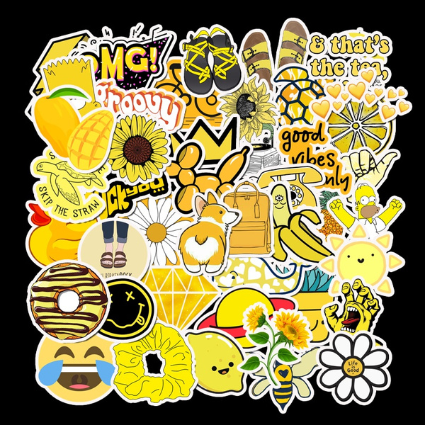 50 Pcs Laptop Cartoon Stickers Bicycle Yellow Trolley case waterproof Decals 