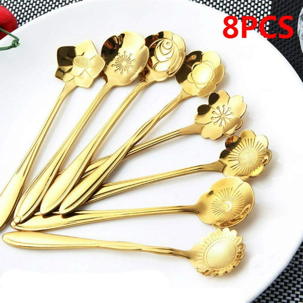 Juego de cucharas de flores cucharadita de acero inoxidabl Juego de cucharas de flores cucharadita de acero inoxidabl