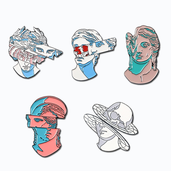 Vaporwave Art Enamel Pins Split Two-Face Sculpture Badges Aesthetic Art ...