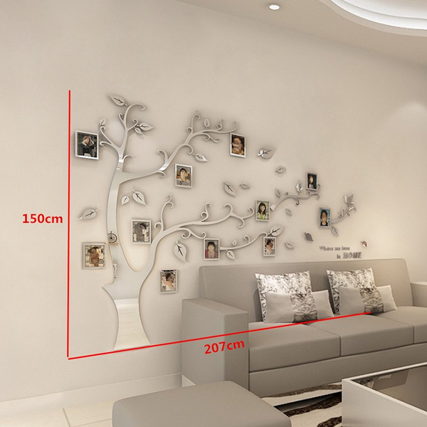 Mirror Frame Tree Creative 3D Wall Stickers Crystal Acrylic Stereo Wall  Stickers Living Room TV Background Stickers Wall Decoration | Wish
