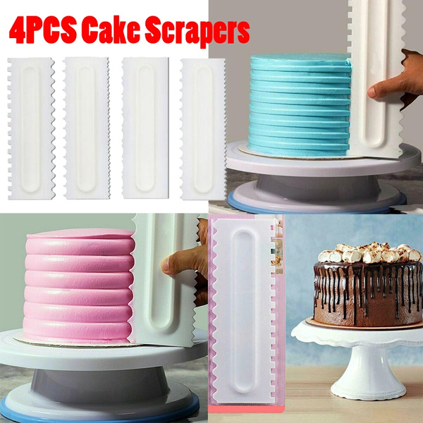 Amazon.com: Antallcky Decorating Comb and Icing Smoother Set of 4 Pack  Decorating Mousse Butter Cream Cake Edge Tools, Plastic Sawtooth Cake  Scraper Polisher 8 Design Textures-White: Home & Kitchen
