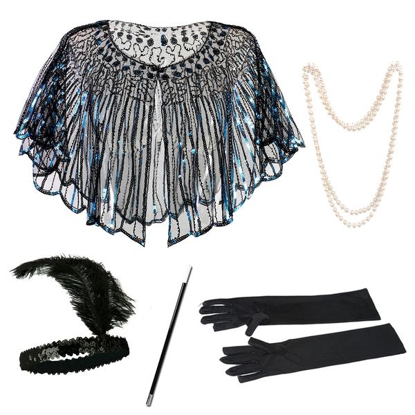 Zachte chiffon omslagdoeken voor dames, voor avondjurk, bruiloft, cape, bolero, flapper cover-up, Blauw, one size