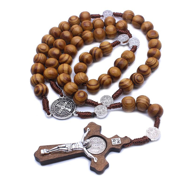 Mens wooden hot sale rosary necklace