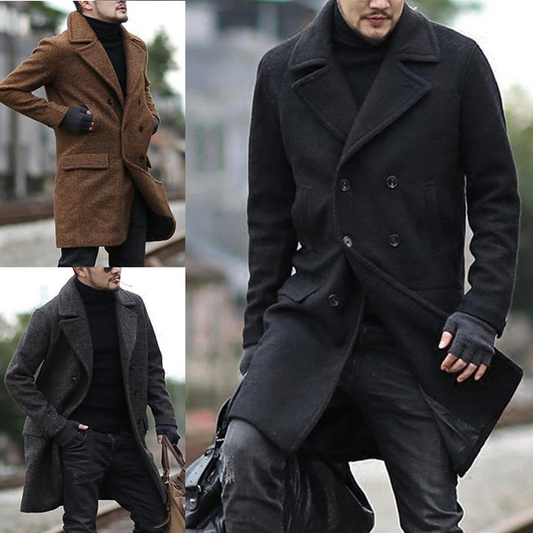 Fashion Men's Trench Coat Autumn Winter Long Jacket Double Breasted  Overcoat S-5XL | Wish