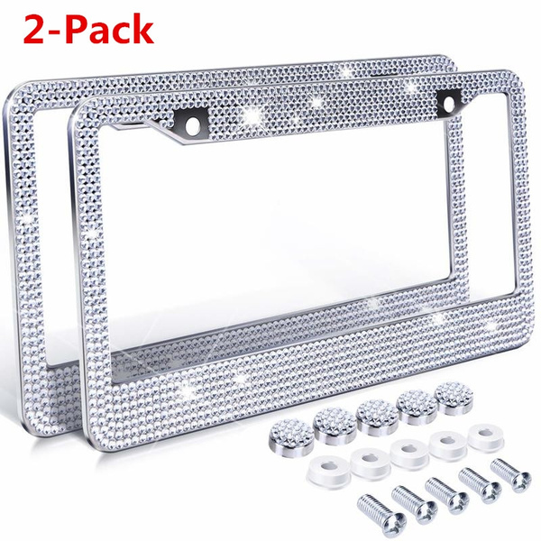 Colorful Bling Rhinestone License Plate Frame for Women Teen Girls，White Diamond Sparkly Stainless Steel Frames & Over 1200 pcs Finest 14 Facets Round-Cut Glass Crystals Premium Diamond+GiftBox 