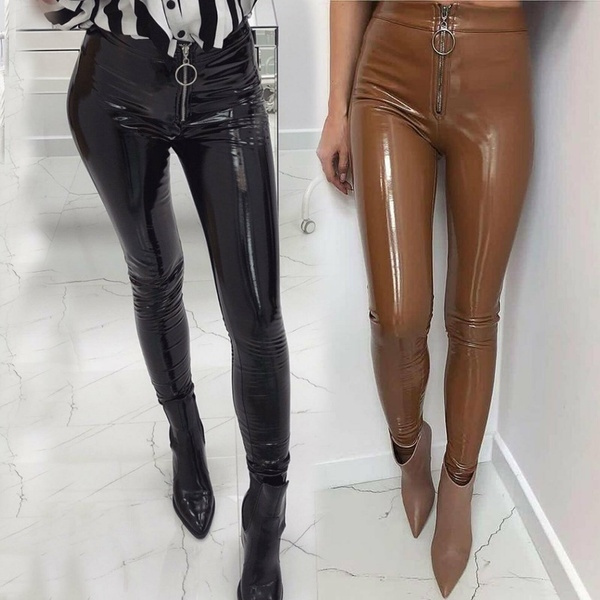 Faux Leather Leggings Fashion Zipper 