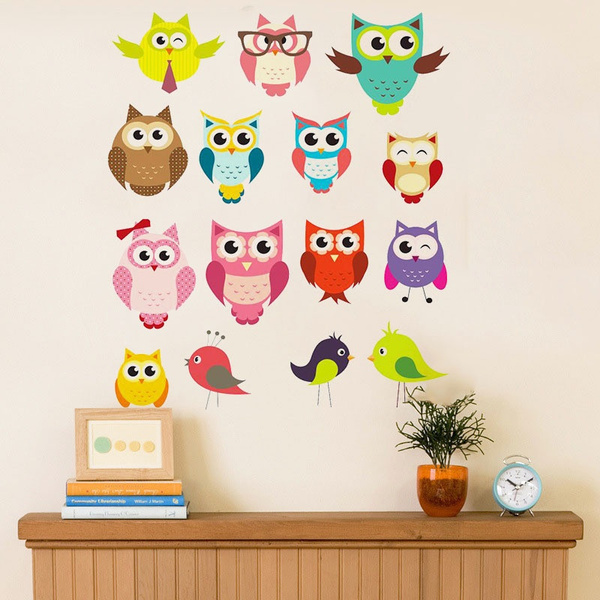 Removable Waterproof Cartoon Animal Owl Wall Sticker For Kids Rooms HomeDecor AT