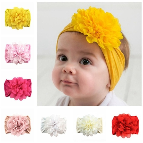 Soft Nylon Wide Hair Band Creative Chiffon Flower Headband Baby Hair
