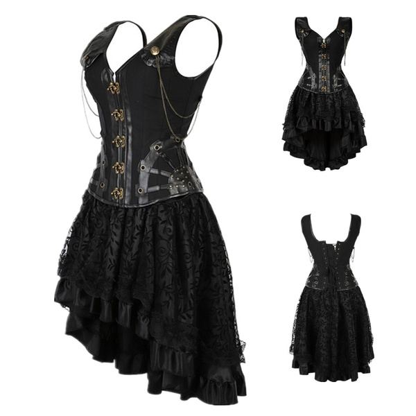 steampunk black corset dress