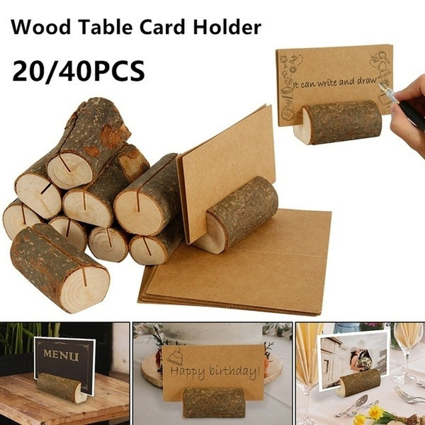 Sscon Wood Photo Clip Wood Place Card Holders Bark Stump Crafts Home Wood Stake Home Hotel Decoration Ornaments 10Pcs