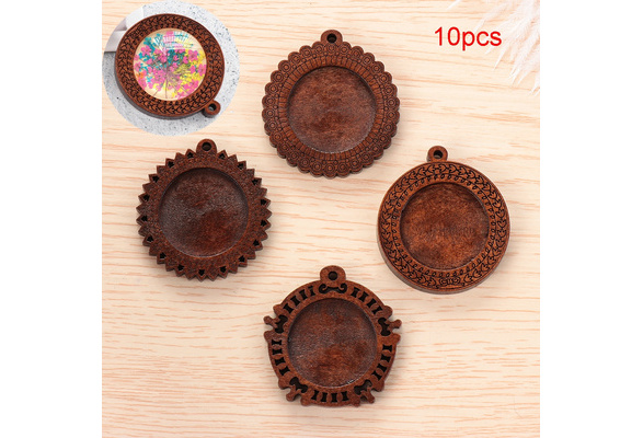 Necklace Diy Craft Glass Cabochon Round Pendant Base Cameo Wooden Cabochon Tray
